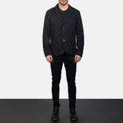Borges Noir Blazer en Cuir pour Homme - Vue de profil avec coupe de manche ergonomique