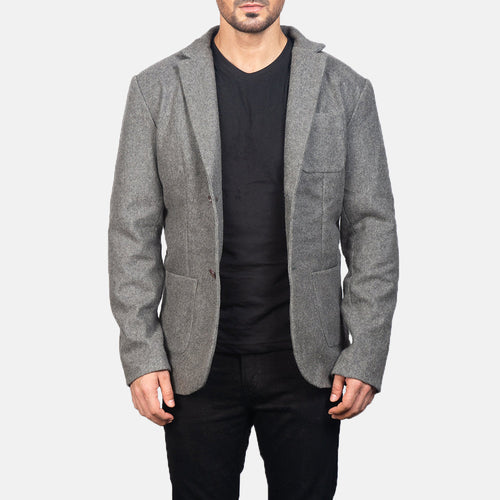 Men's Grey Wool Blazer in Grey Synthetic Wool - Front Profile View & Tailored Silhouette | Buy Online