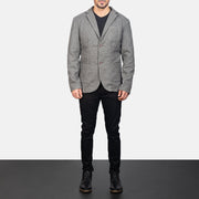 Men's Grey Wool Blazer - Vue de profil avec coupe de manche ergonomique