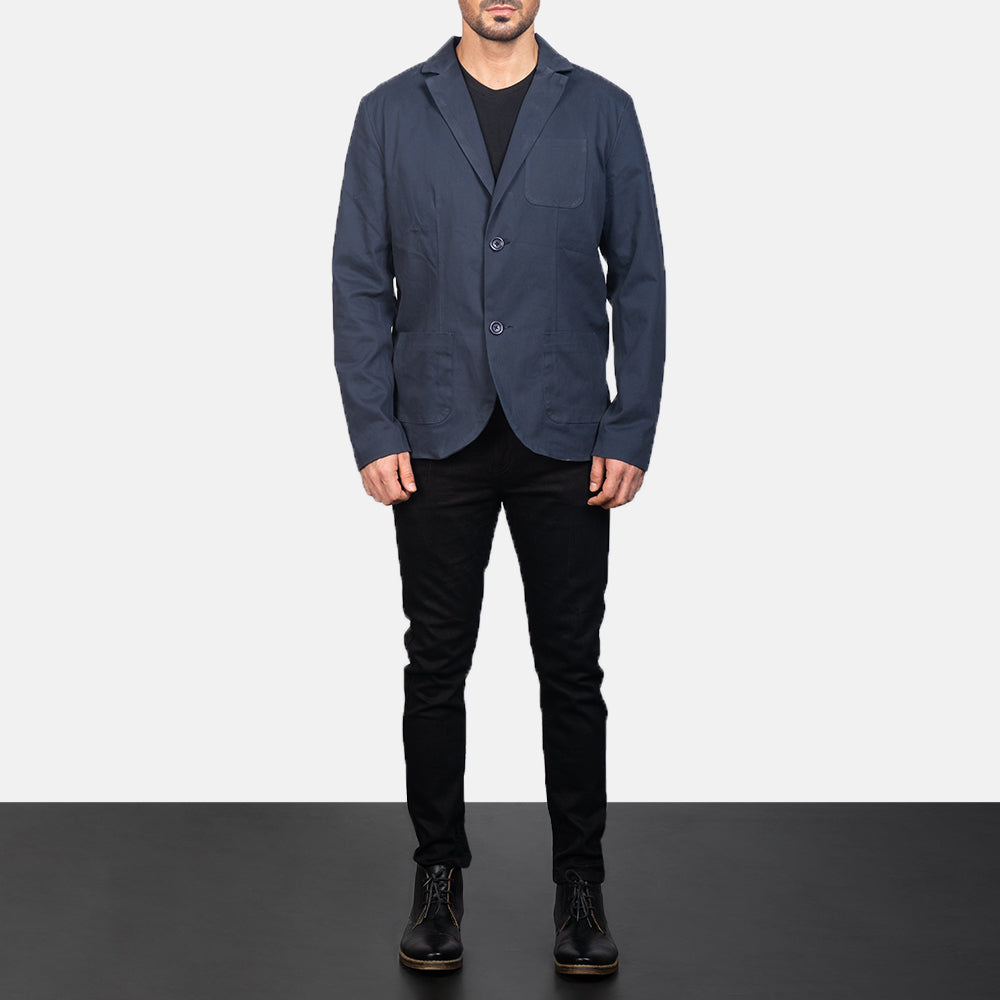 Borges Navy Blue Blazer - Lateral Side Profile View Showing Sleeve Cut & Athletic Taper Fit