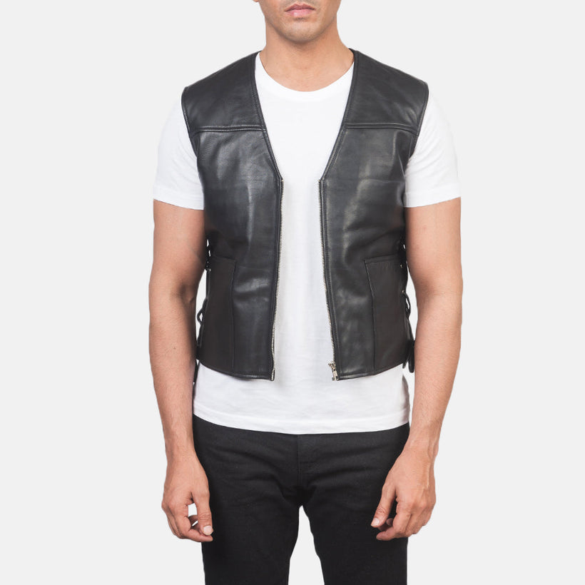 Brandon Noir Gilet en Cuir pour Homme