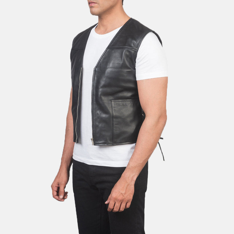Brandon Noir Gilet en Cuir pour Homme
