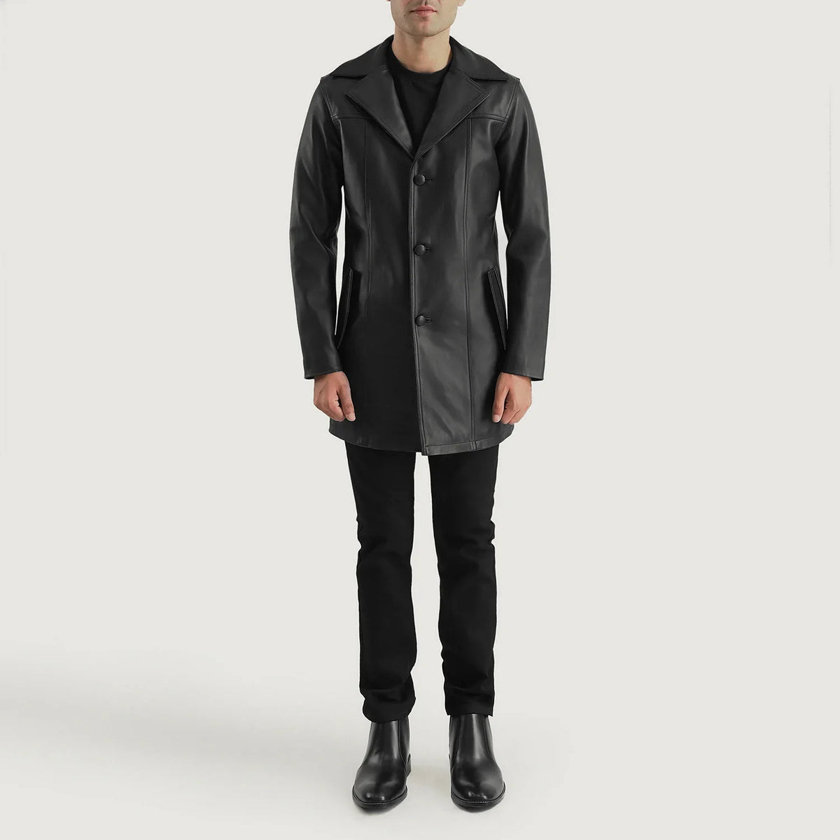 Brawnton Noir Manteau en Cuir pour Homme - Vue de profil avec coupe de manche ergonomique