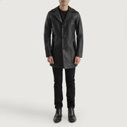 Brawnton Noir Manteau en Cuir pour Homme - Vue de profil avec coupe de manche ergonomique