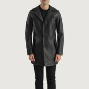 Vue détaillée of Notch &amp; Button Hardware on Brawnton Noir Manteau en Cuir pour Homme