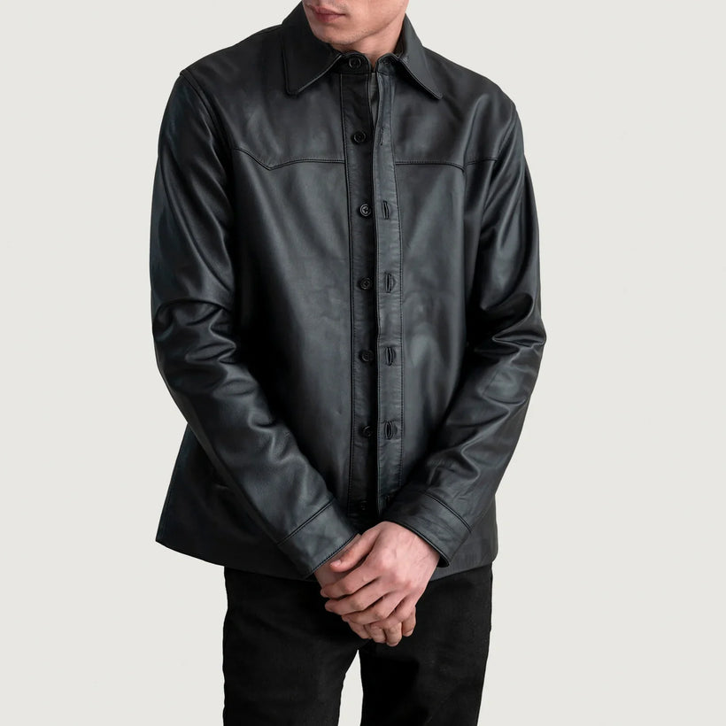 Bronco Noir Leather Shirt pour Homme