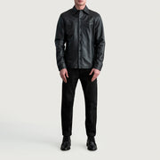 
Vue détaillée of Shirt & Buttons Hardware on Bronco Noir Leather Shirt pour Homme
