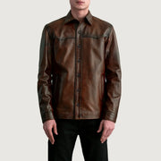Bronco Patine Usée Marron Leather Shirt pour Homme - Vue de profil avec coupe de manche ergonomique