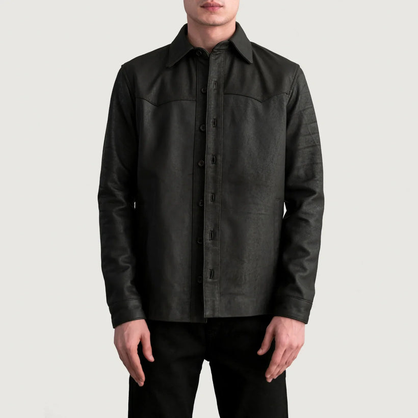 Bronco Tumbled Marron Leather Shirt pour Homme