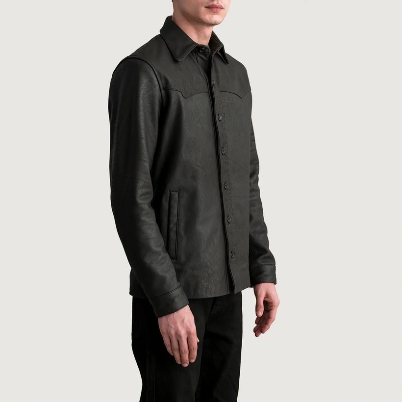 Bronco Tumbled Marron Leather Shirt pour Homme