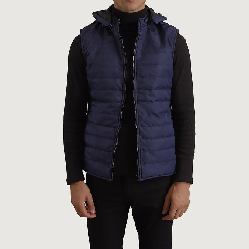 Carlo Bleu Hooded Puffer Vest pour Homme