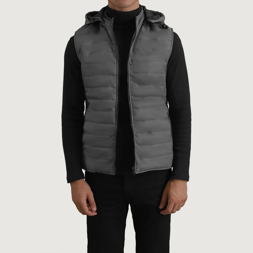 Carlo Gris Hooded Puffer Vest pour Homme