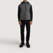 Carlo Gris Hooded Puffer Vest pour Homme - Vue de profil avec coupe de manche ergonomique