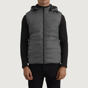 Vue détaillée of Classic Collar &amp; Zipper Hardware on Carlo Gris Hooded Puffer Vest pour Homme
