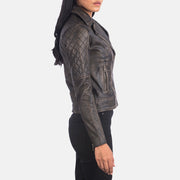 
Distressed Brown Goatskin Leather Biker Jacket - Vue arrière montrant la carrure ajustée et l'ourlet net