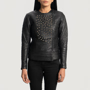 Women's Celeste Studded Noir Veste en Cuir pour Femme in Black Sheepskin Leather - Vue de face &amp; silhouette ajustée | Acheter en ligne