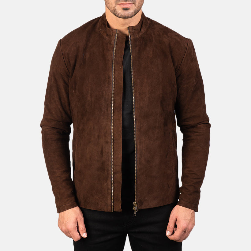 Charcoal Mocha Suede Veste Motard en Cuir pour Homme