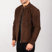 Dark Brown Goatskin Suede Biker Jacket - Vue de dos avec coupe ajustée aux épaules &amp; ourlet soigné