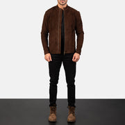 Men's Charcoal Mocha Suede Veste Motard en Cuir pour Homme - Vue de profil avec coupe de manche ergonomique