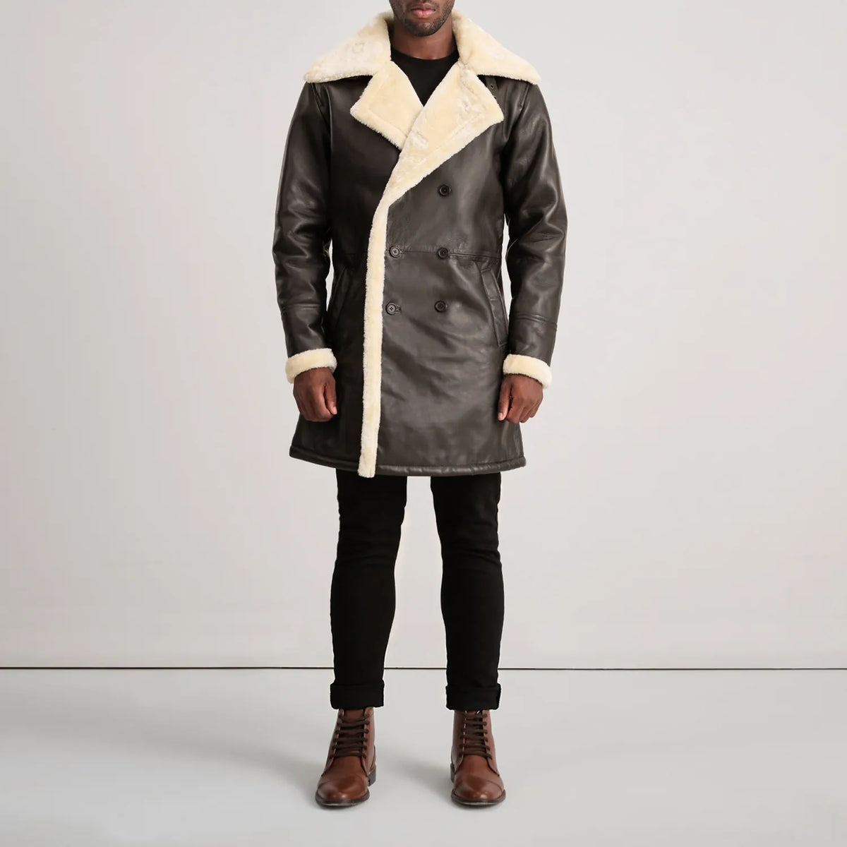 Charles Manteau en Cuir Marron Shearling Manteau en Cuir pour Homme – Vue produit alternative 3