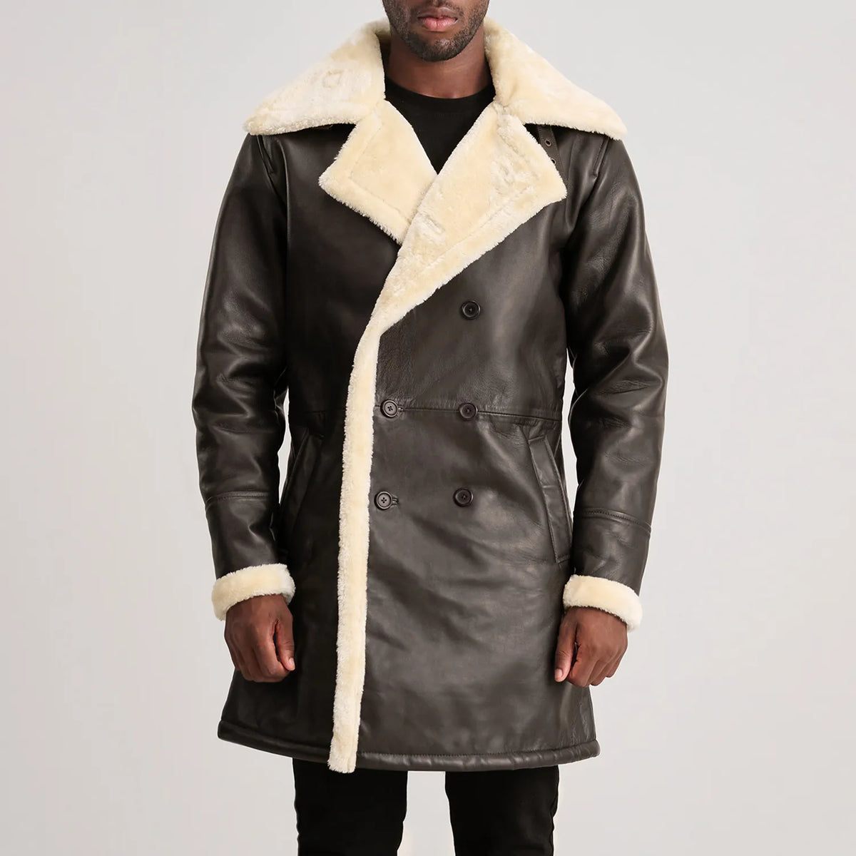 Charles Manteau en Cuir Marron Shearling Manteau en Cuir pour Homme – Vue produit alternative 4