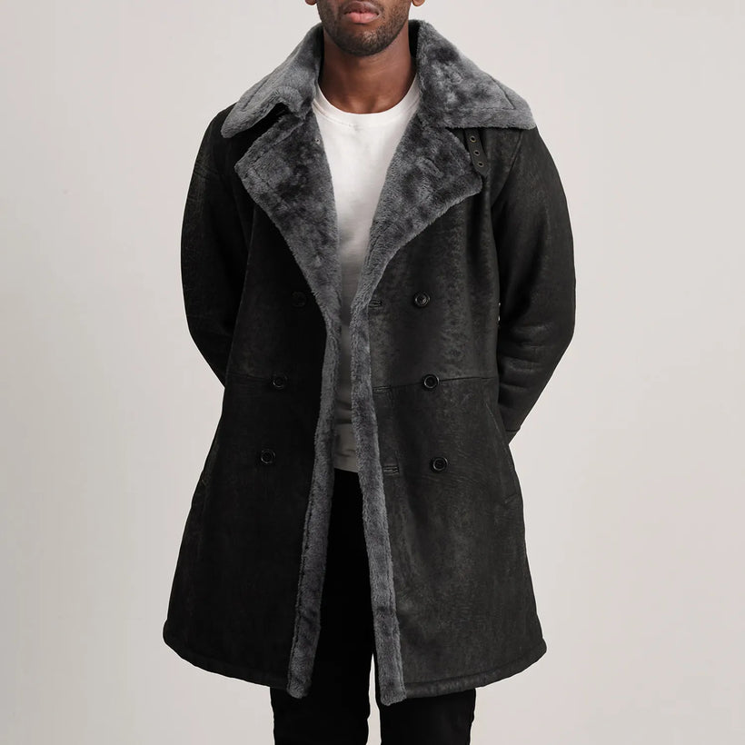 Charles Manteau en Cuir Marron Shearling Manteau en Cuir pour Homme
