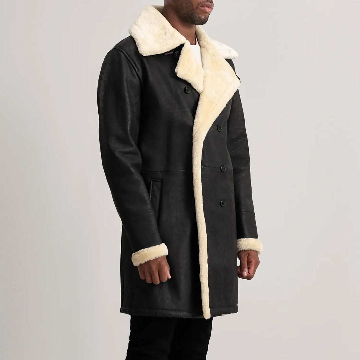Charles Manteau en Cuir Marron Shearling Manteau en Cuir pour Homme – Vue produit alternative 2