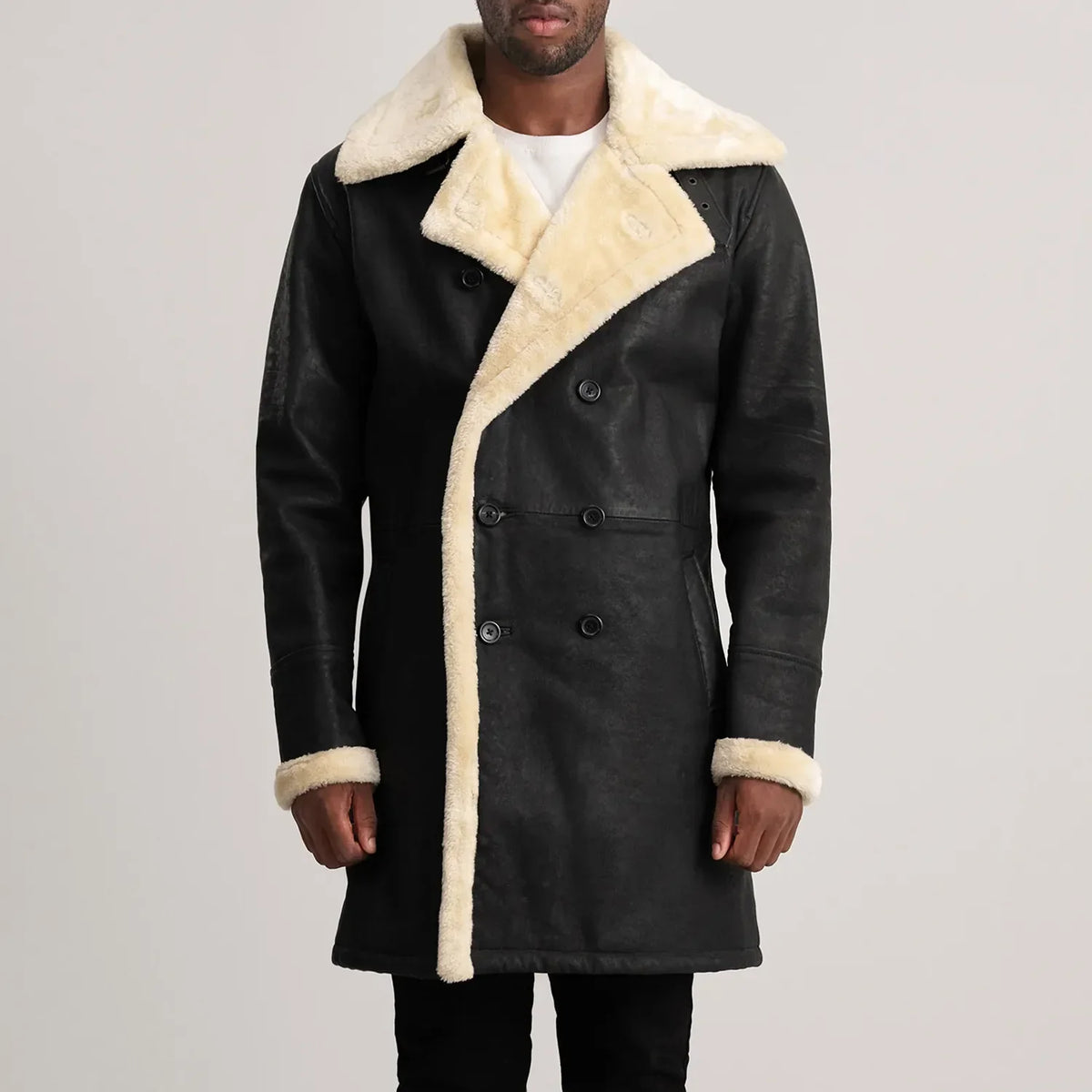Charles Manteau en Cuir Marron Shearling Manteau en Cuir pour Homme – Vue produit alternative 4