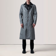 
Grey Sheepskin leather Coat - Vue arrière montrant la carrure ajustée et l'ourlet net