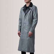 
Charlton Gris Leather Single Breasted Manteau en Cuir pour Homme For Men - Vue de profil mettant en valeur la coupe de manche ergonomique