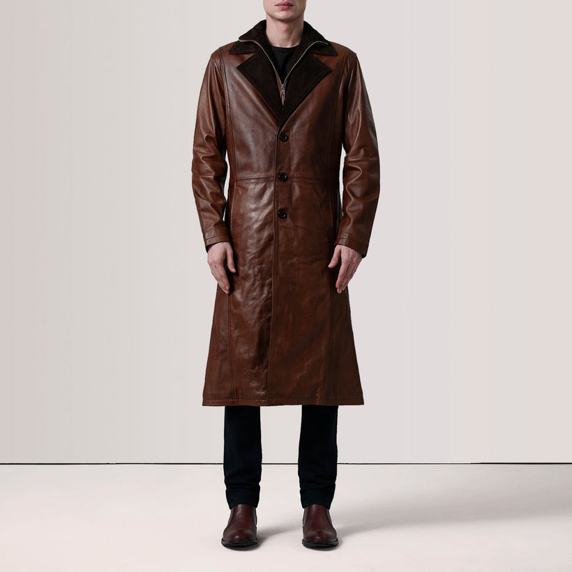 Charlton Waxed Marron Leather Single Breasted Manteau en Cuir pour Homme