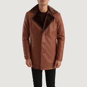 Men's Cinnamon Marron Leather Fur Manteau en Cuir pour Homme in Brown Sheepskin Burnishing - Vue de face &amp; silhouette ajustée | Acheter en ligne