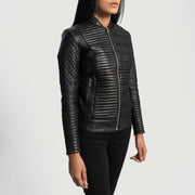 Black Sheepskin Leather Biker Jacket - Vue de dos avec coupe ajustée aux épaules &amp; ourlet soigné