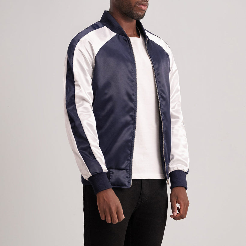 Clarke Bleu Varsity Veste en Cuir pour Homme