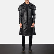 Men's Classic Noir Leather Duster pour Homme in Black Cowhide Leather - Vue de face &amp; silhouette ajustée | Acheter en ligne