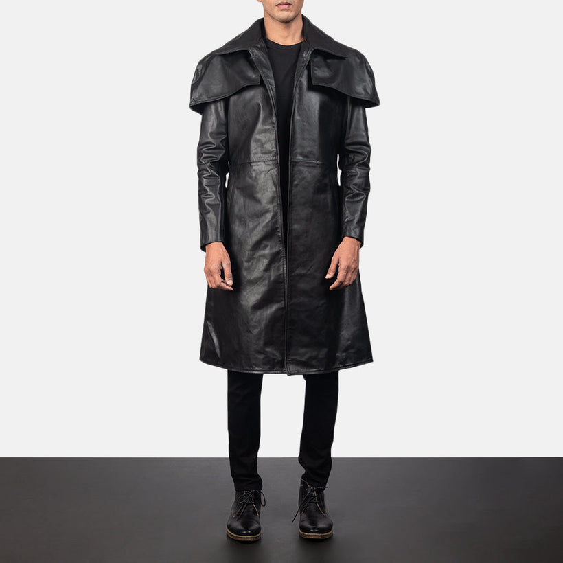 Classic Noir Leather Duster pour Homme