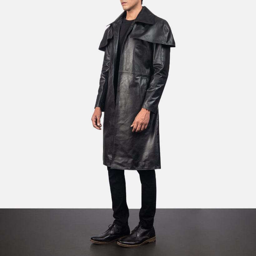 Classic Noir Leather Duster pour Homme