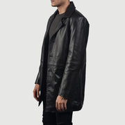 Black Cowhide leather Coat - Vue de dos avec coupe ajustée aux épaules &amp; ourlet soigné