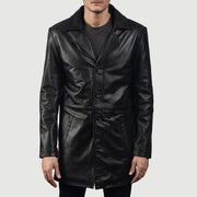 Men's Classmith Black Leather Coat - Vue de profil avec coupe de manche ergonomique