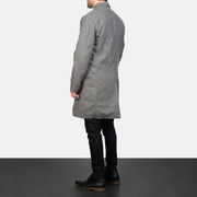 Vue détaillée of Notch &amp; Button Hardware on Men's Claud Grey Wool Double Breasted Coat