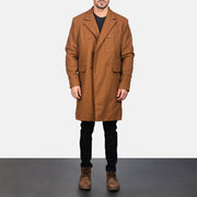 Men's Claud Khaki Wool Double Breasted Coat - Vue de profil avec coupe de manche ergonomique