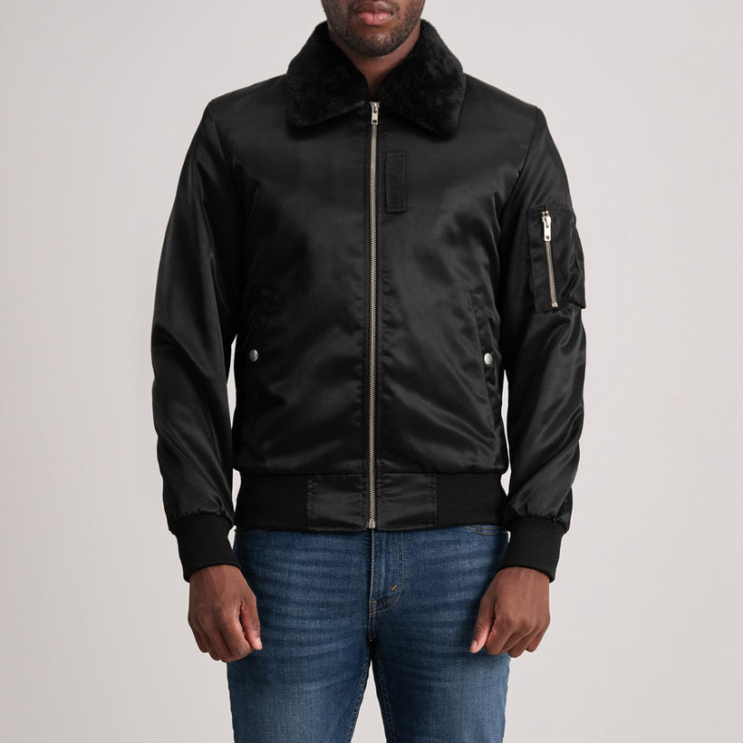 Clyde B-1-5 Noir Blouson Bomber en Cuir pour Homme