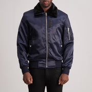 
Clyde B-15 Bleu Blouson Bombardier en Cuir pour Homme - Vue de face & silhouette ajustée | Acheter en ligne