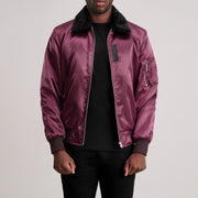 Clyde B-15 Bordeaux Blouson Bomber en Cuir pour Homme - Vue de profil avec coupe de manche ergonomique