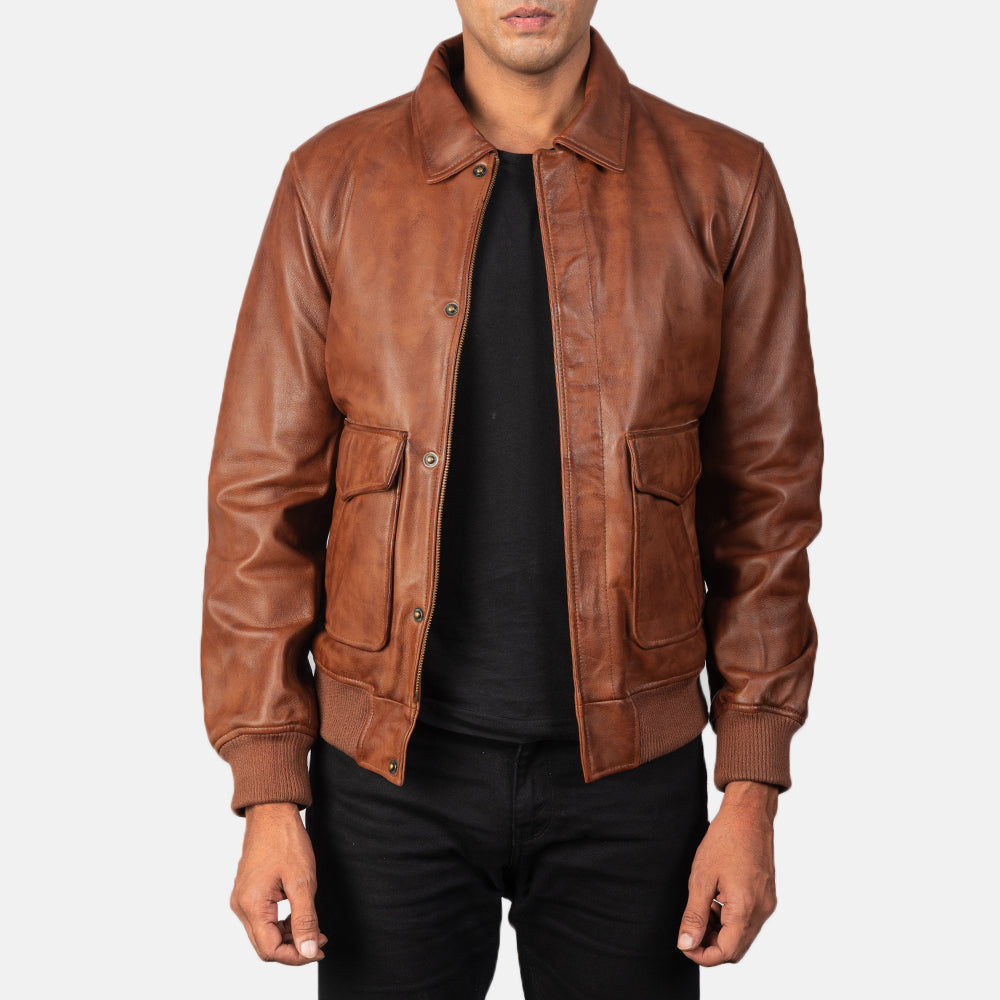 
Rib knit & Hem Craftsmanship Construction Detail on Coffmen Brown Suede A2 Bomber Jacket