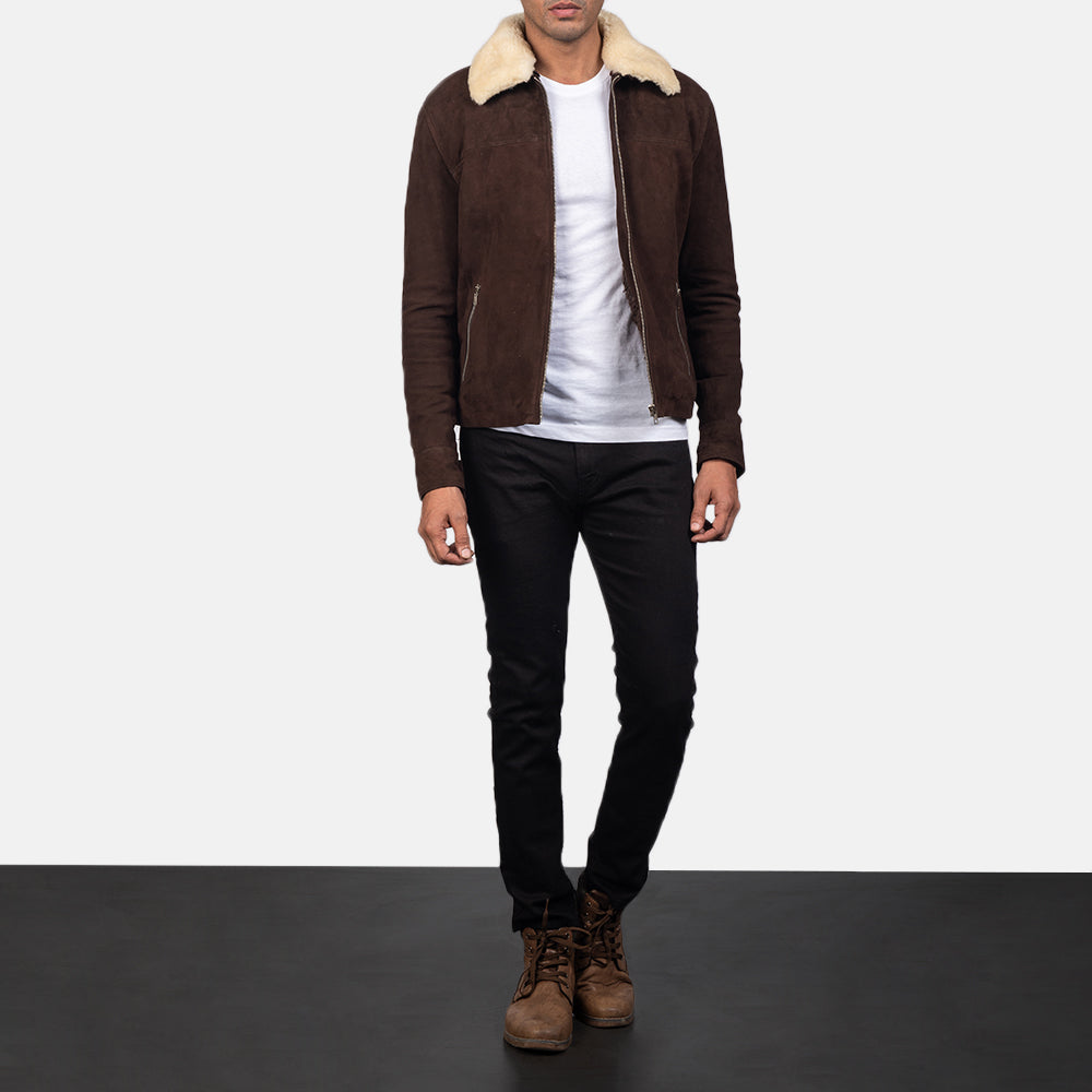 Men's Coffner Marron Shearling Fur Veste en Cuir pour Homme - Vue de profil avec coupe de manche ergonomique