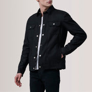 Colberto Noir Waxed Canvas Trucker Veste en Cuir pour Homme For Men - Vue de profil avec coupe de manche ergonomique