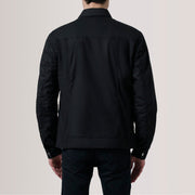 Vue détaillée of Classic Collar &amp; Snap Button Hardware on Colberto Noir Waxed Canvas Trucker Veste en Cuir pour Homme For Men