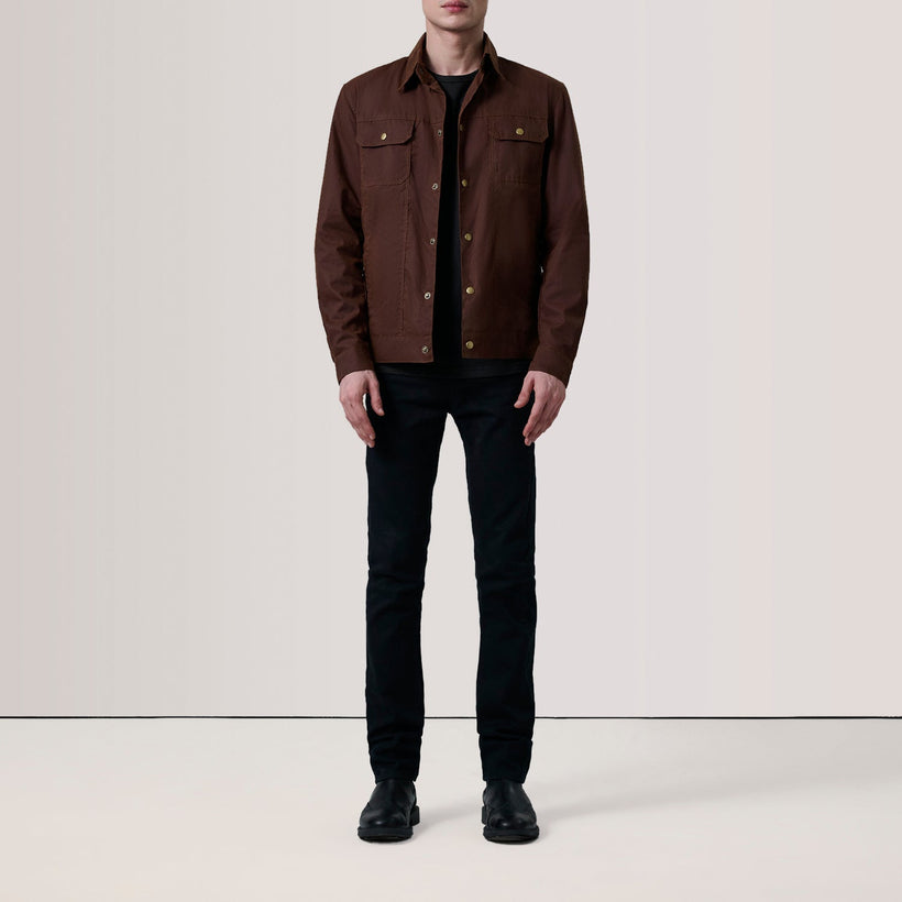 Colberto Marron Waxed Canvas Trucker Veste en Cuir pour Homme