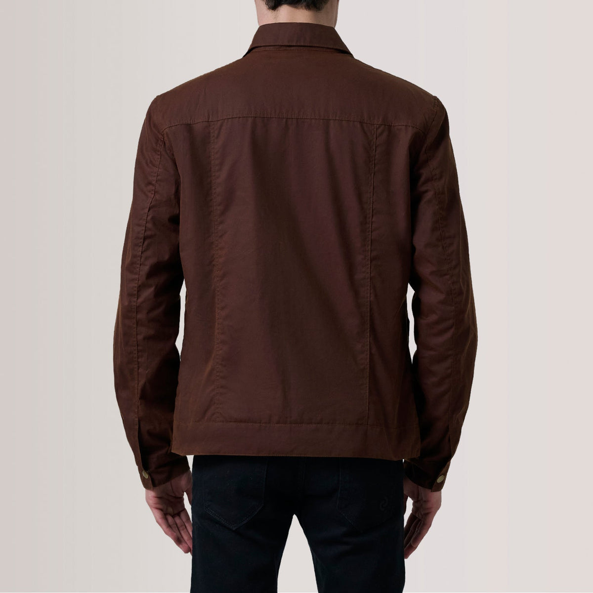 Vue détaillée of Classic Collar &amp; Snap Button Hardware on Colberto Marron Waxed Canvas Trucker Veste en Cuir pour Homme For Men